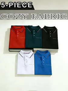 Men's New Polo Shirt Set, Business Casual, Tops, Business Trend, Summer Skin-Friendly Soft, Classic Collar Blue Trim, Fashion Paris Print, Breathable Comfort Fabric