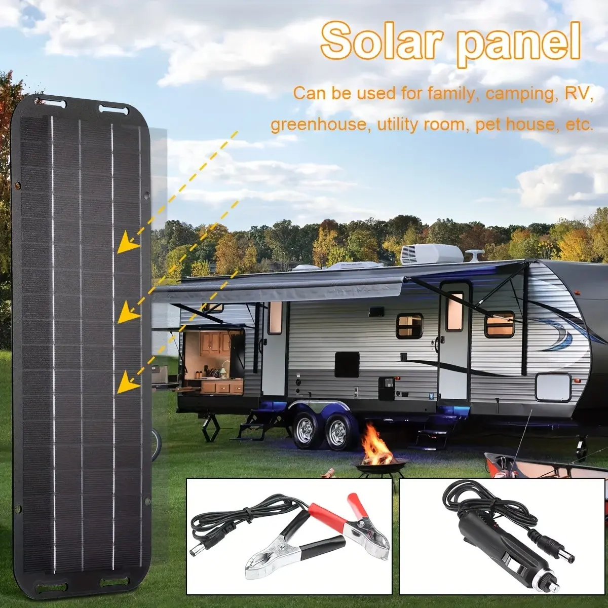 Portable 10W Solar Panel IP65 12V Solar Battery Charger Kit Solar Panel Set, Trickle Charger Maintainer for Camping Outdoor Home Car RV Boat Marine Trailer Automotive Portable Solar Panels