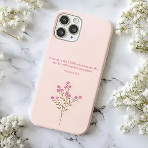 Pink Floral Bible Verse Phone Case – Christian Proverbs 16:3 Phone Cover for iPhone 17 16 15 14 13 12 11 Pro Max X XR XS & SS Galaxy S25 S24 S23 S22 S21| Aesthetic Minimalist Faith Gift for Her Women Girls