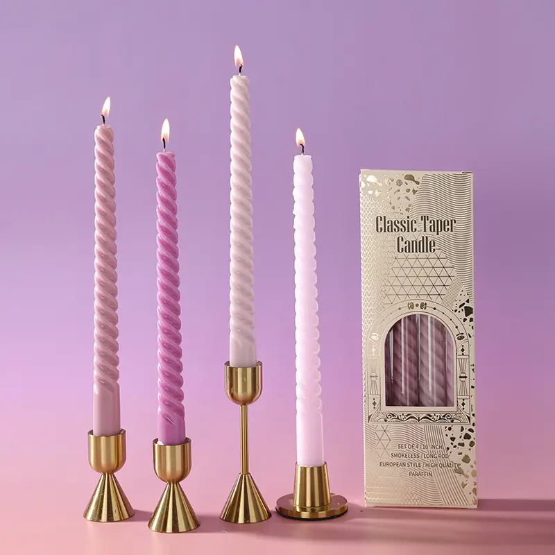 4pcs 30cm Long Threaded Unscented Candles, Light & Dark Color Match, Ideal for Home Wedding Table Candle Decoration, Smokeless Scent-Free Dinner Sticks
