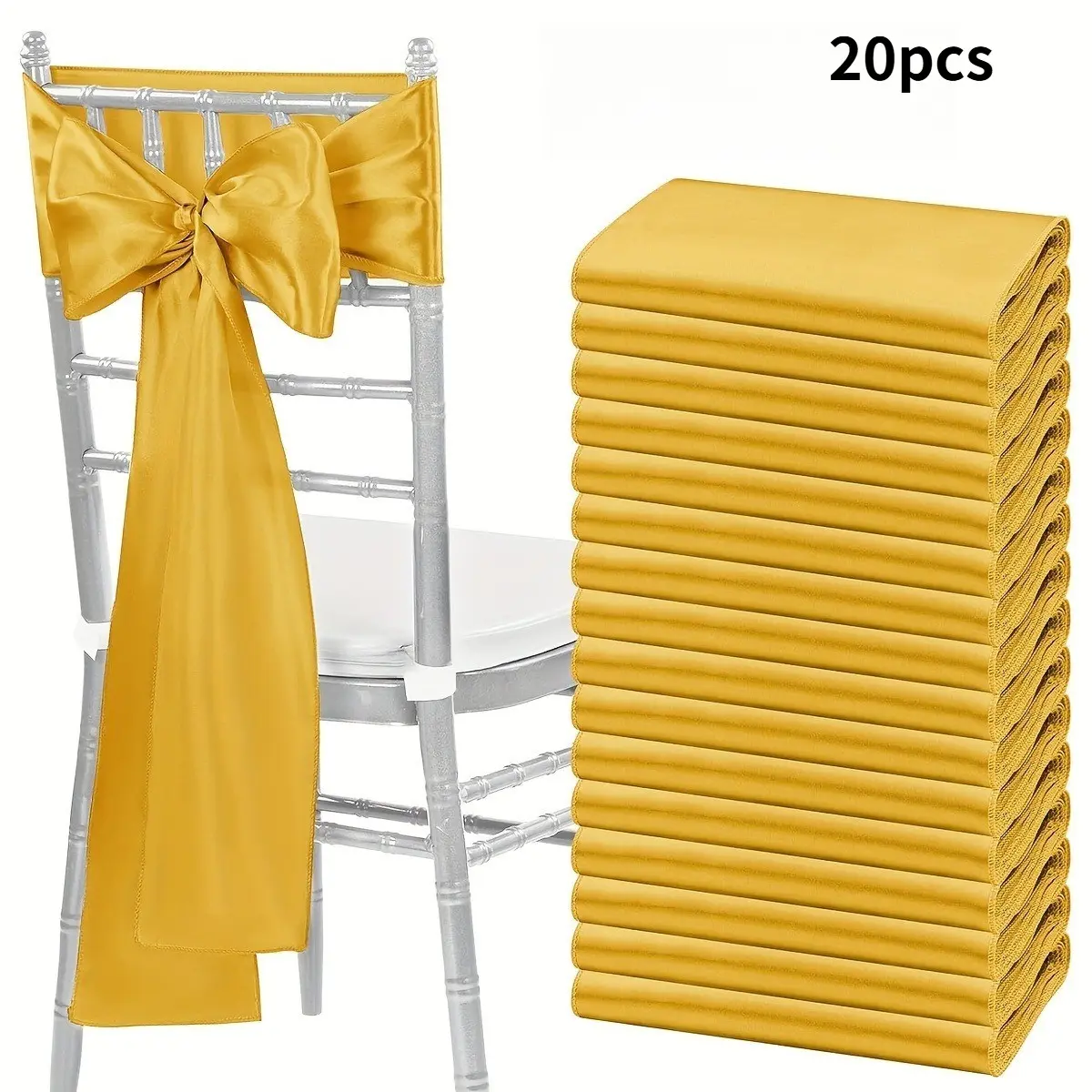 20pcs Satin Chair Sashes Bowknot Universal Chair Covers Set, Dining Chair Slipcover, Wedding Reception Restaurant Banquet Party Hotel Event Decor (7x108 Inches)