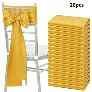 20pcs Satin Chair Sashes Bowknot Universal Chair Covers Set, Dining Chair Slipcover, Wedding Reception Restaurant Banquet Party Hotel Event Decor (7x108 Inches)