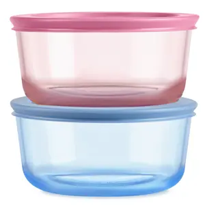 Pyrex® Simply Store® Tinted Glass 4-cup Round Storage Containers, 4-pc Set, Mixed Colors