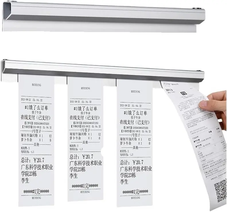 2 Pack Ticket Holders Receipt Holder for Restaurant, No Drill Check Rack Order Receipt Rail Display Slide for Commercial Kitchen Cafes Pubs Bars (12 Inch)