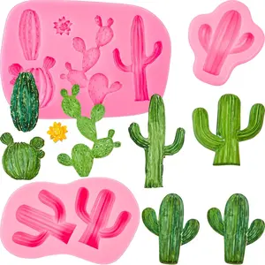 3 Pieces Cactus Silicone Fondant Mould Set Hawaiian Cake Moulds for Sugar Chocolate Candy Gum Paste Cupcake Cake Decoration Supplies