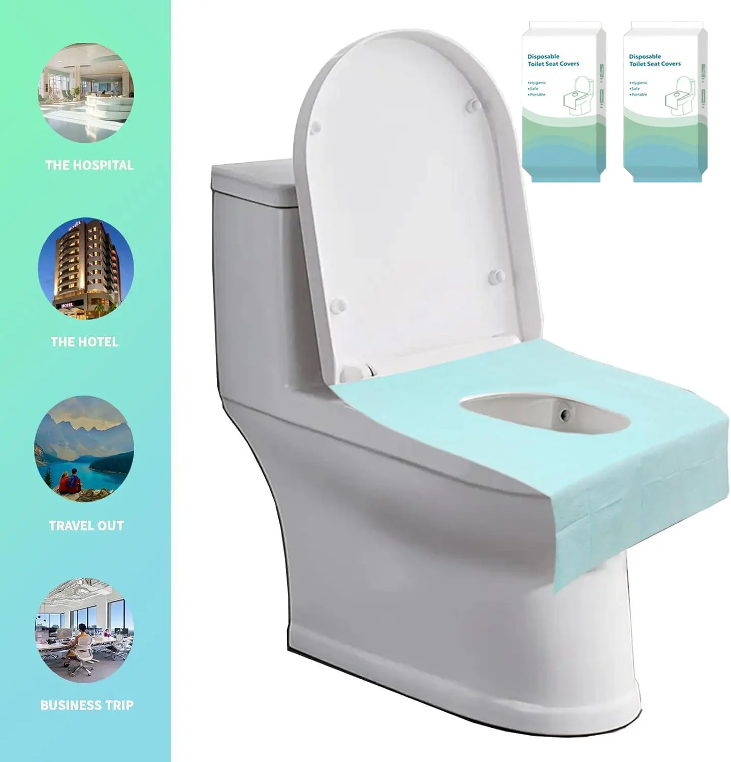 Disposable Toilet Seat Covers, 20-Pack XL Bathroom Accessory, 100% Waterproof PE Material Individually Wrapped Pocket-Ready Wrap Fold-and-Go Pack, 4-Tab Anti-Slip for Travelers Public Places, Toilet Lid Covers for Bathroom