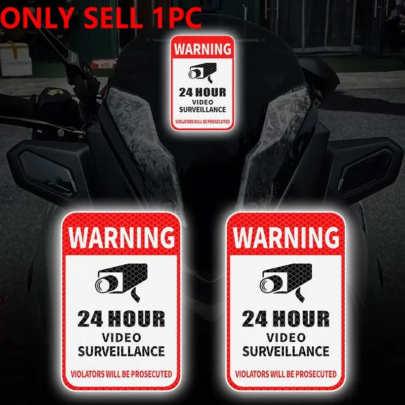 24-hour Video Surveillance Night Safety Warning Sticker, Waterproof Durable Scratch Masking Self-adhesive Sticker, Car Exterior Accessories
