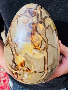 1pc Septerium Crystal Dragon Egg | Natural Polished Crystal Eggs,Unique Stripes And A Brownish-Yell,Suitable For Home And Party Decorations, Unique Easter, Thanksgiving, Mother's Day, Birthdays, Halloween, Christmas Gifts, Healing And Meditative Crystals.