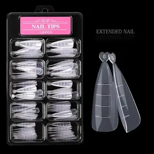 100Pcs No Paper Tray Nail Extension Forms, Clear Stiletto Nail Mold Tips, 10 Sizes Acrylic Nail Dual Forms, Manicure Pedicure Nail Art Salon DIY Tool