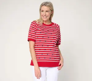 Belle by Kim Gravel French Terry Stars Short Sleeved Striped Top