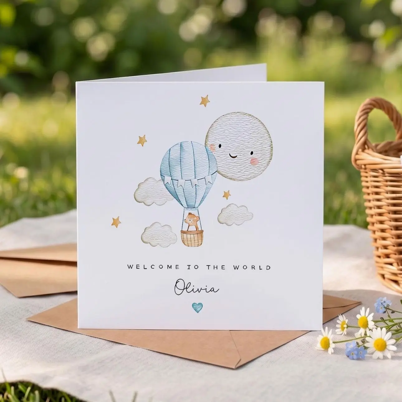 Personalised New Baby Card Welcome to the World Card Hot Air Balloon Newborn Congratulations Card for New Parents Cute Baby Shower Keepsake