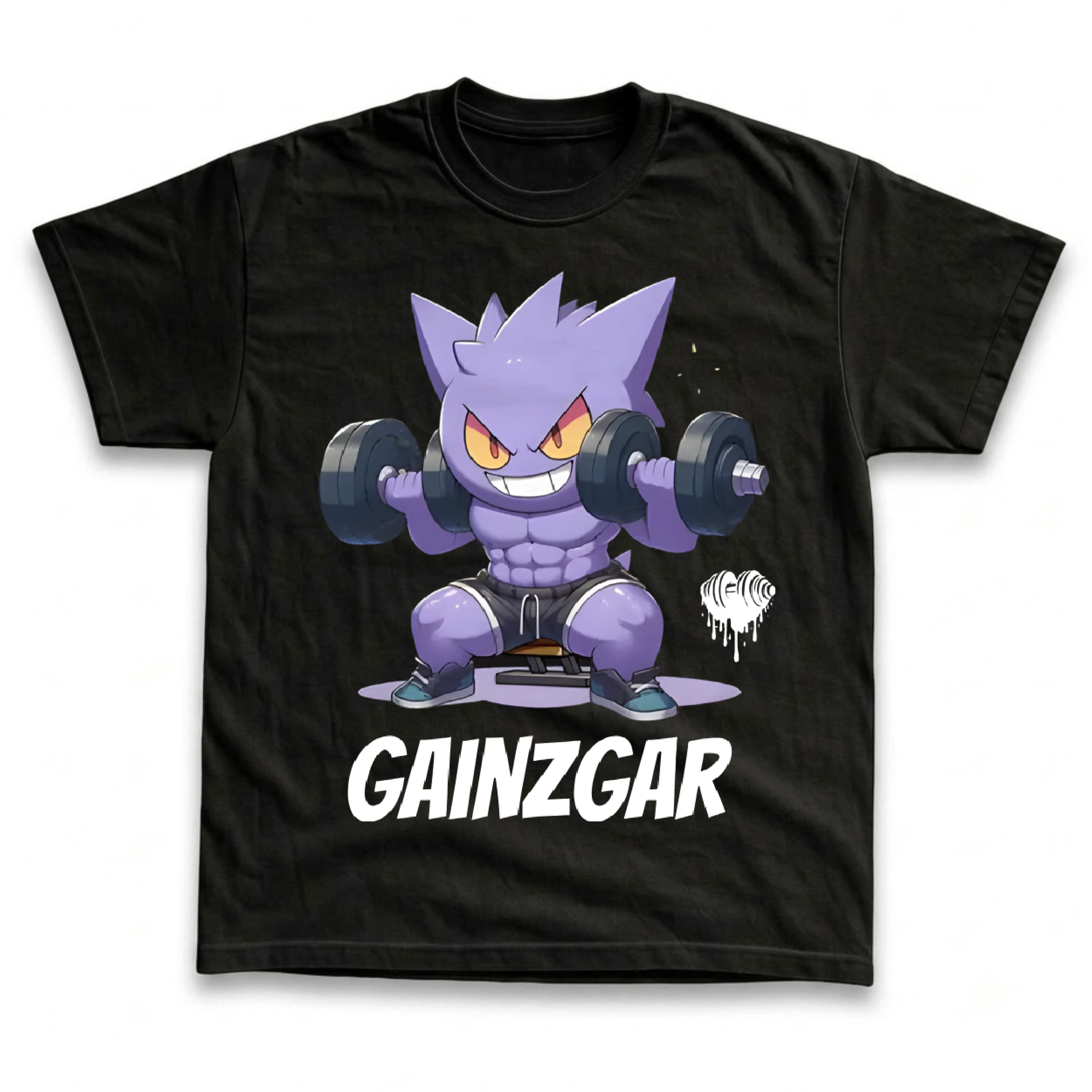 Men's and Women's T-Shirt, Vintage Gainzgar Gym Graphic Tee, Pokebon Gengarr T-Shirt, Unisex Gift Manga Anime Tshirt, Gothic Grunge Y2K Emo Scene Amity Affliction Style Clothes Menswear Womenswear Streetwear