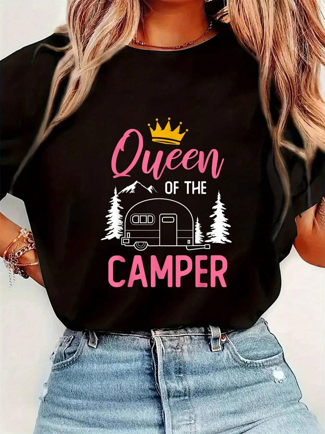Camping Shirt Women Camper RV Vacation Camping Women T-Shirt Womens Round Neck Short Sleeve T-Shirt Fashion Graphic Tees