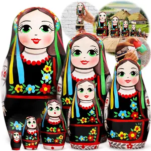 Set of 7 pcs Matryoshka Nesting Dolls - Baboushka Nesting Dolls in Ukrainian Vyshyvanka Traditional Costume - Матрешка