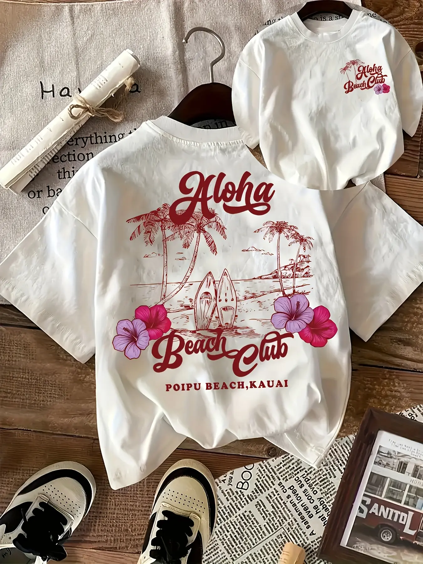 Aloha Beach Club Retro Graphic T‑Shirt 100% Cotton Oversized Summer Tee for Women
