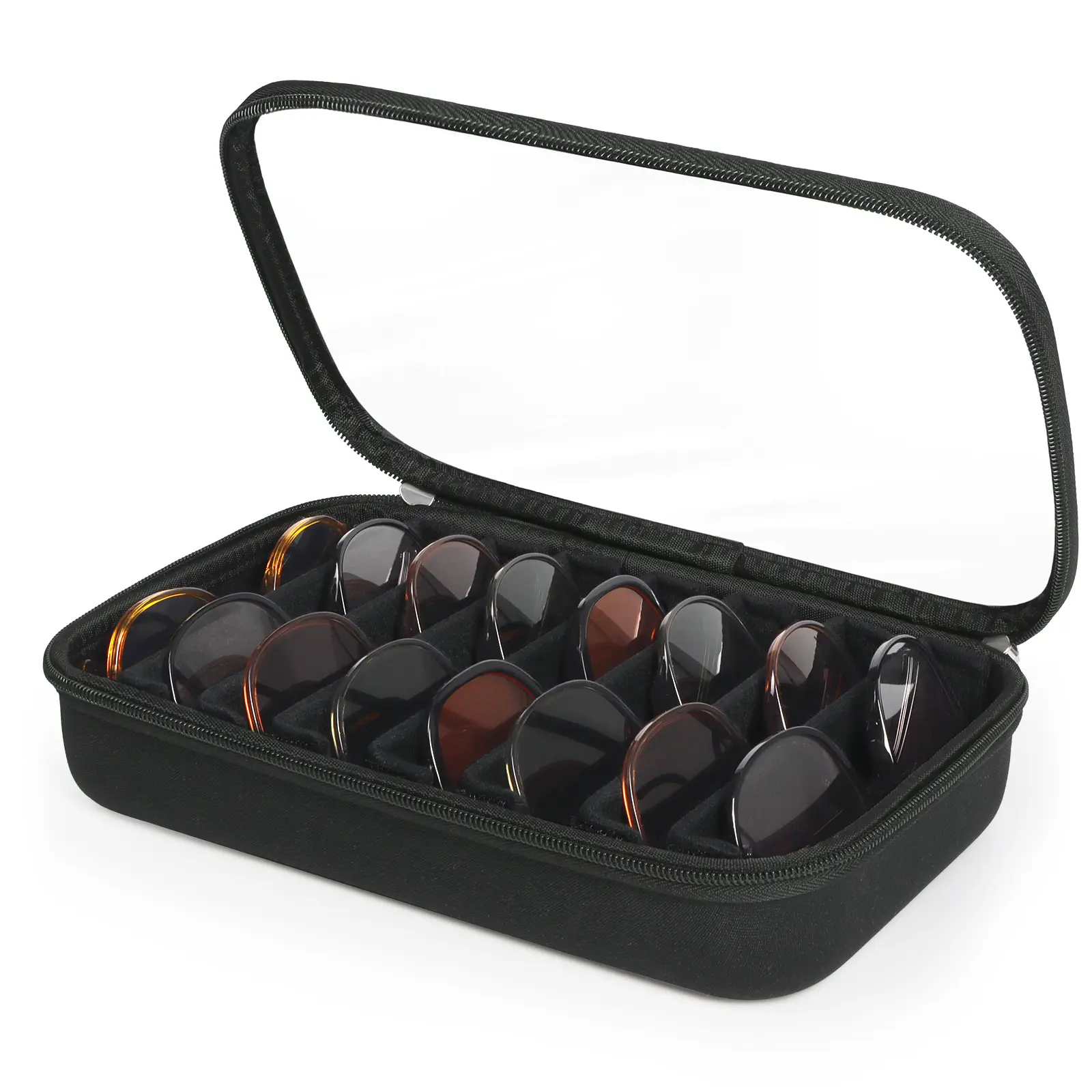 Solid Hard Shell 5-Slot Sunglasses Organizer, Unisex Travel Glasses Holder Case with Zipper Closure for Multiple Eyewear Pairs, Adults, Eyewear Storage, 5 Slots, Multiple Slots