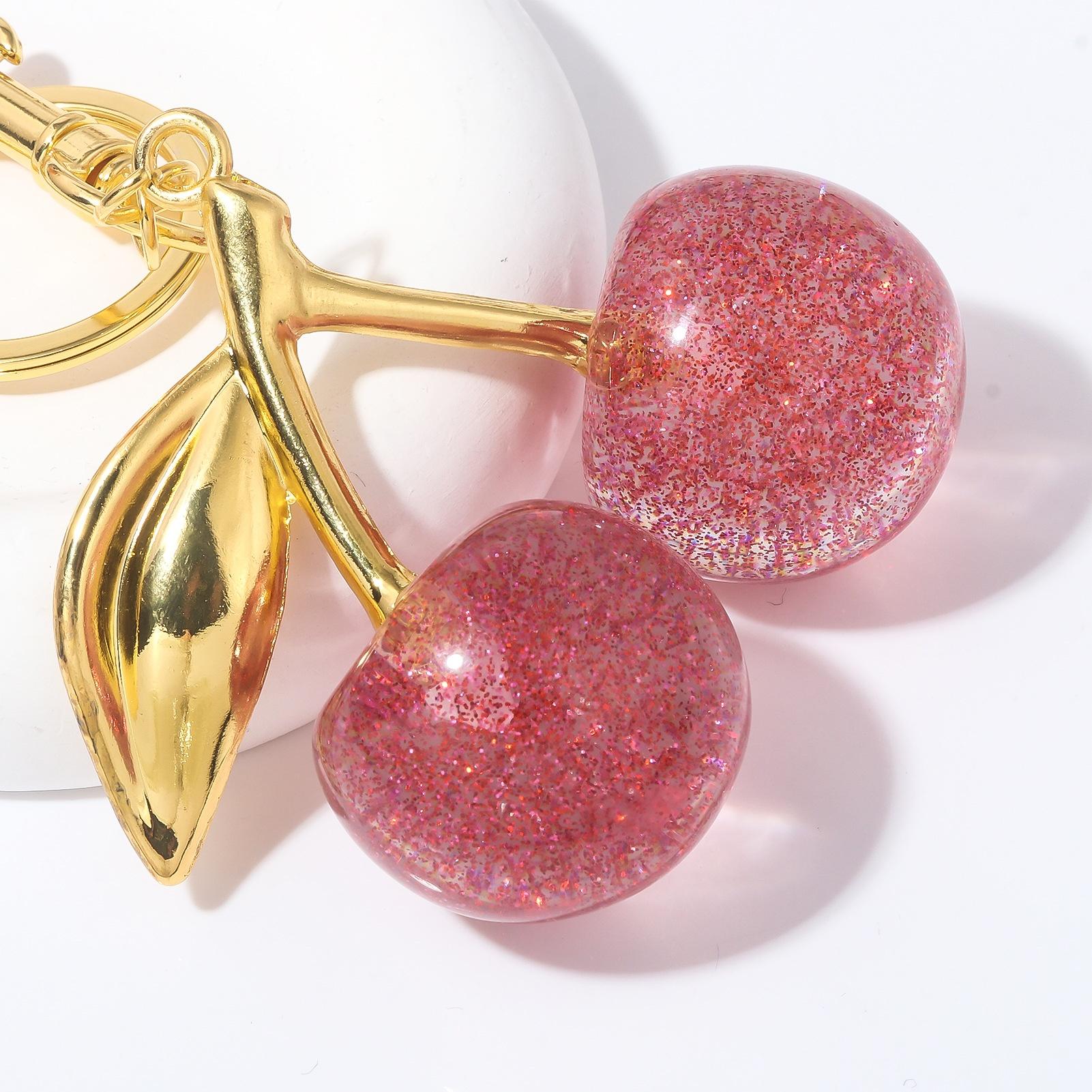 Crystal Cherry Bag Charm Keychain | Glitter Pendant Accessory | Cute Purse & Bag Keychain