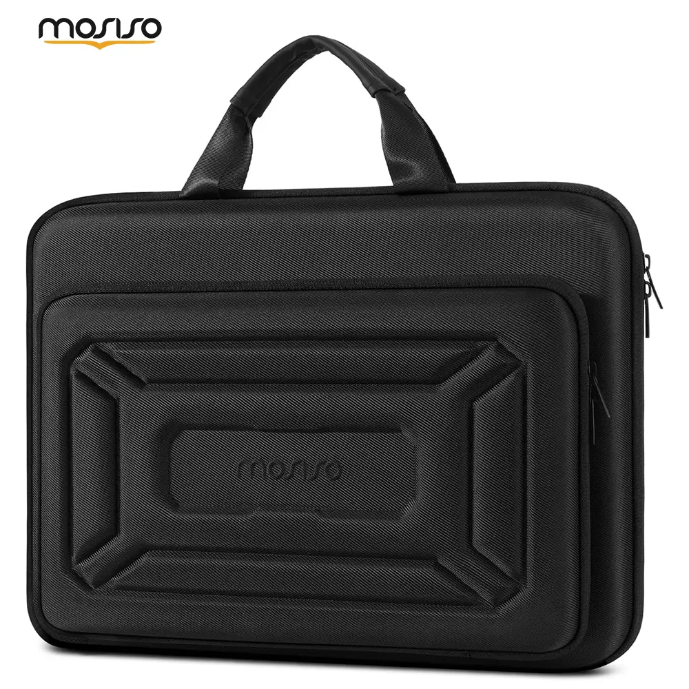 MOSISO 15.6-Inch Laptop Hard Case - 15-16 Inch Crash-Proof Multi-Protective Waterproof Computer Bag with Handle, Raised Pocket, Geometric Splicing, Compatible with MacBook, HP, Dell, Lenovo, Asus, Black, Crash-Proof Laptop Bags, Multi-Protective Laptop Ba