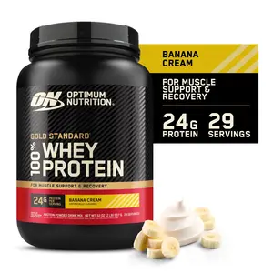 Optimum Nutrition Gold Standard 100% Whey Protein Powder Banana Cream 2 Pound for Muscle Support & Recovery 24g Protein 29 Servings Healthcare Supplement