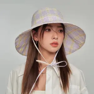 Women's Plaid Bucket Hat Accessory - 2026 New Korean-Style Premium Sun-Protective, Face-Slimming Versatile Casual Sports & Outdoor Hat