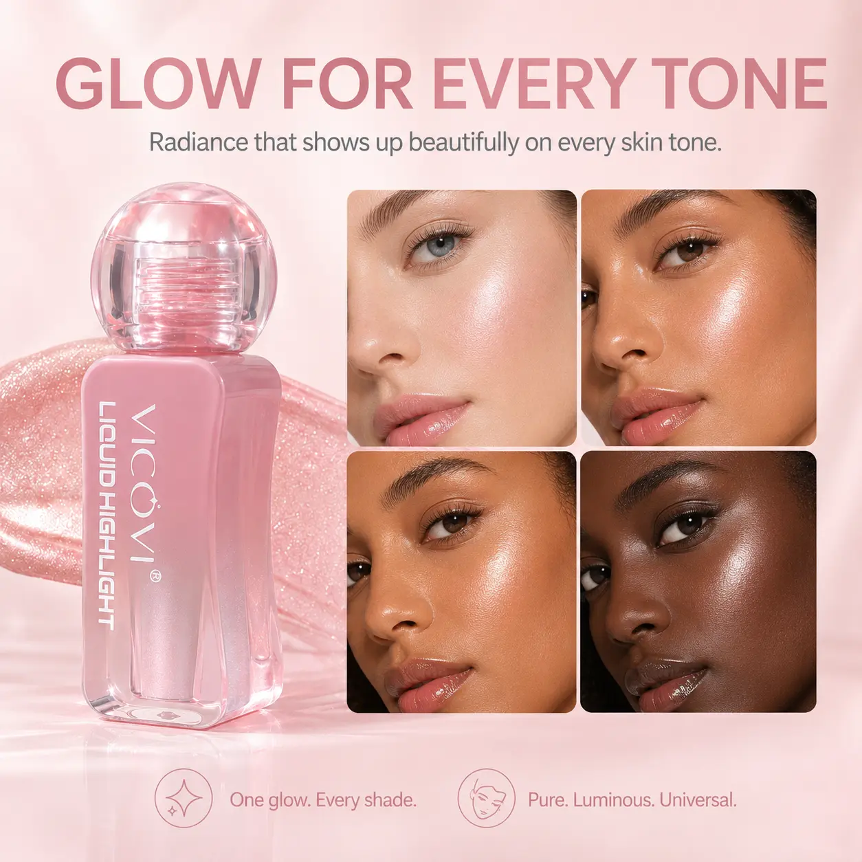 Liquid Highlighter Glow Drops Luminous Pink Dewy Buildable Blendable Natural Glow for All Skin Tones Long Lasting Face Illuminator