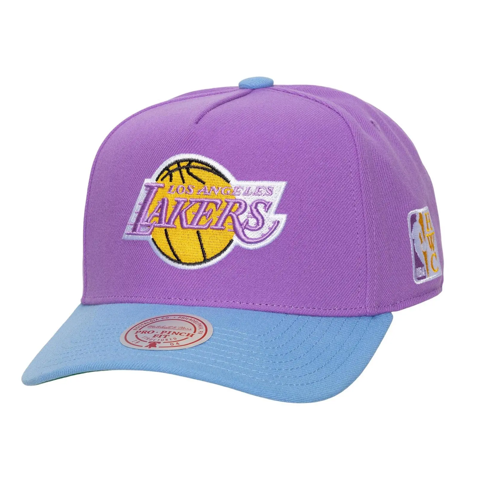 Mitchell & Ness Los Angeles Lakers Purple-Light Blue Hardwood Classics Legendary Home Pro Pinch Acrylic Unisex Snapback Hat, Adjustable NBA Throwback Fan Gear Cap, Hand Wash Only