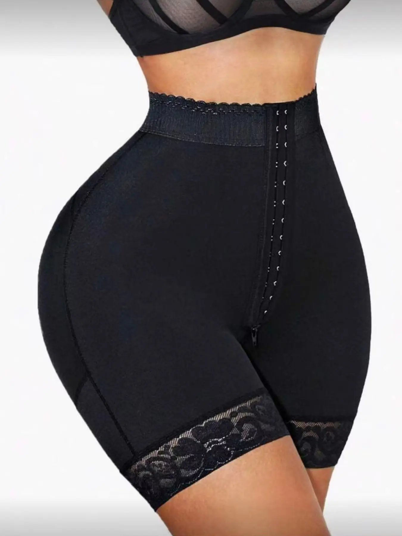 1 Count Double Anti-Curl Silicone Trim Briefs Underwear, Colombian Shapewear, Fajas, Hook-And-Eye Triple Row Elastic Band Waist Compression Panty, Featuring Wavy Border Detail Lingerie Bottoms, Suitable For Daily & Outing