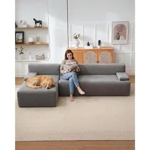 108" L Shaped Boneless Couch, Ultra Soft Corduroy Cloud Couch with Left Facing Chaise, No-Assembly Modular Sectional Sofas for Living Room, Gary