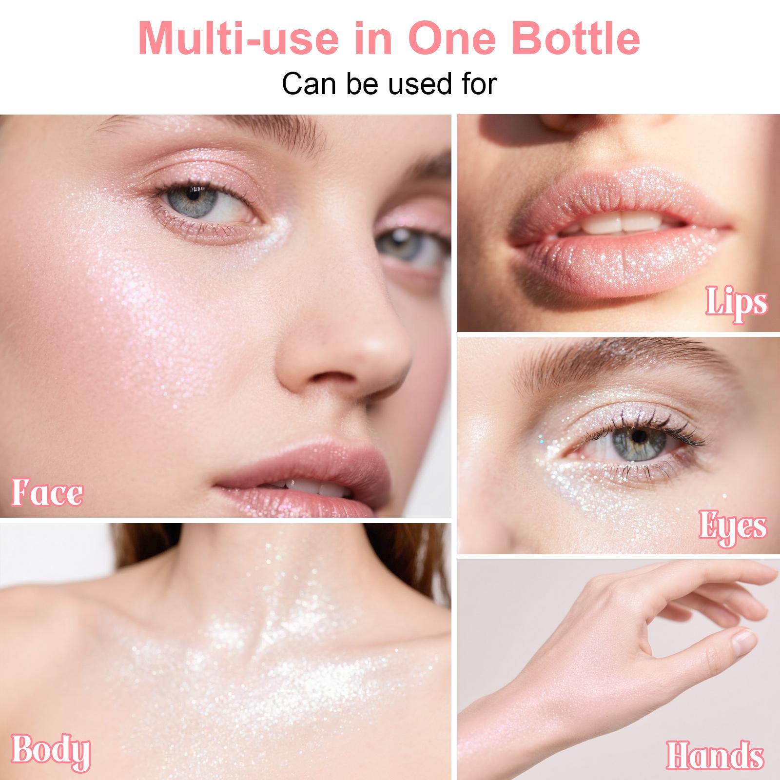 Magic Diamond High Shine Highlighter Powder Spray, Waterproof Long-Lasting Body Glitter Spray, Non-Sticky Transfer-Proof Shimmer Makeup, Multi-Use For Face Body Hair Lips, Ideal For Daily Use Party Festival Rave Halloween