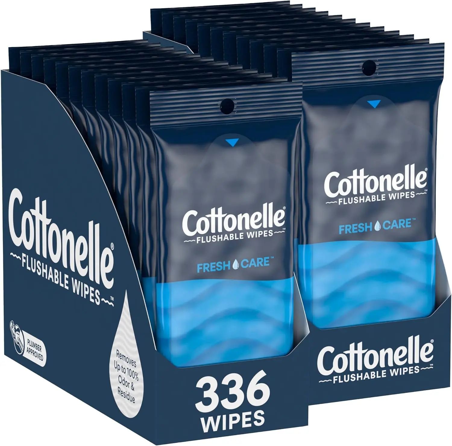 Cottonelle Fresh Care On-The-Go Flushable Wet Wipes, 24 Travel Packs with 14 Wipes Per Pack (336 Total Wipes), Adult Flushable Bathroom Wipes, Septic Safe Moist Wipes for Personal Hygiene and Travel Use