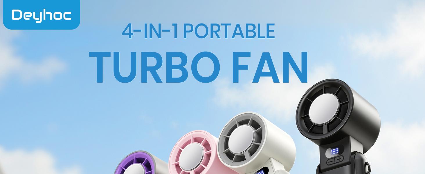 Benazcap Portable Handheld Turbo Fan 1-199 Speed Adjustable LED Display High-Power Motor Rechargeable Battery 4 IN 1 Pocket Design Mini Fans for Indoor Outdoor Travel Work Grey Purple