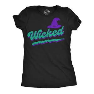 Womens Funny T Shirts Wicked Retro Glitter Sarcastic Halloween Graphic Novelty Tee For Ladies Funny Womens T Shirts Cute Vintage Fashion Casual Ladies T-Shirt Gift Halloween Tops for Women Funny Sarcastic Top Black -