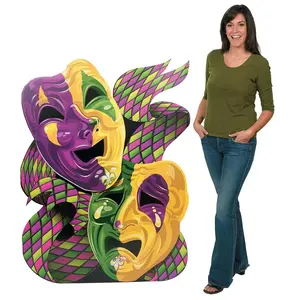 Vibrant 5 Ft. Mardi Gras Mask Cardboard Cutout Stand-Up for Festive Celebrations