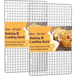 2 PCS 10" x 16" Cooling Racks for Cooking and Baking -  Grid Wire Baking Rack for Oven Cooking, Baking, Grilling, Roasting - Dishwasher Safe Bacon Rack - Fits Half Sheet Cookie Pan