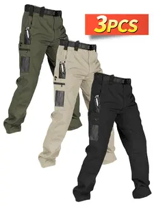 3 Pcs Men Cargo Pants, 230g Thick Wear-resistant Pants, Multiple Pockets Various Colors, Spring Summer Outdoor Casual Daily Wear