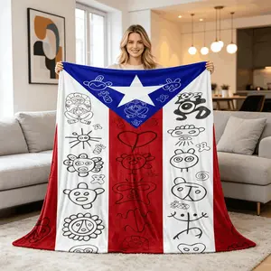 Blankets Puerto Rican Flag Flannel Blanket Kids Blanket Adult Blanket Boricua Art Print Soft Elastic Breathable Warm Throw For Sofa Bed Travel Office Gift