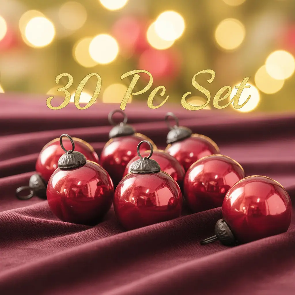 30 Pc Set 1" Round Mercury Red Glass Ball Ornaments