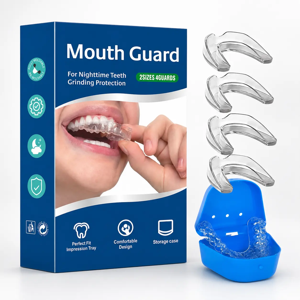 Professional-Fit Dental Guard for Nighttime Teeth Grinding, Reusable Mouth Guard for Sleep, Soft Moldable Night Guard for Adults, Comfortable Dental Protection summerwins