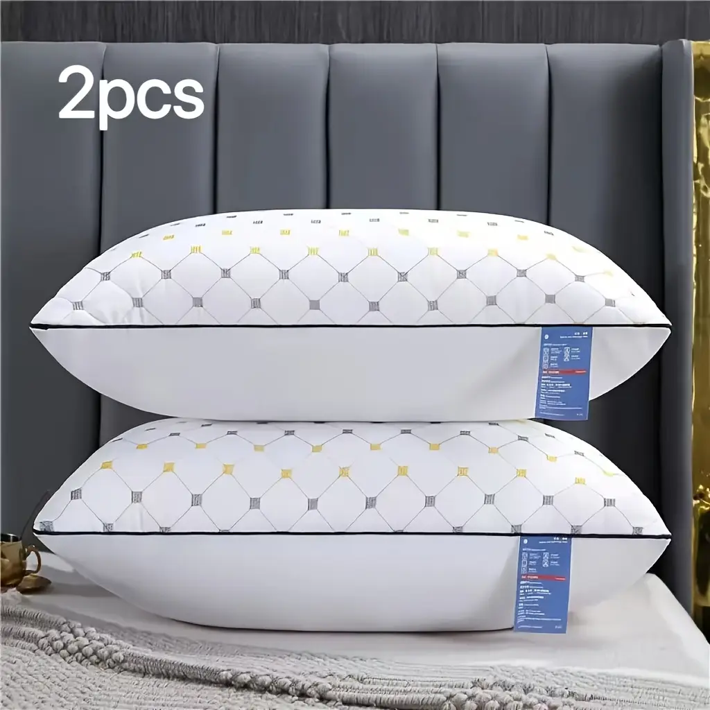 2pcs Soft Velvet Neck Support Sleeping Pillows (Buy 1 Get 1 Free) - 28x17in, 100% Polyester Cover & Polyester Fill, Slow Rebound, Machine Washable, Moisture-Wicking Microfibre, Modern Geometric White Design, All-Season Bedroom Decor for Side Sleepers