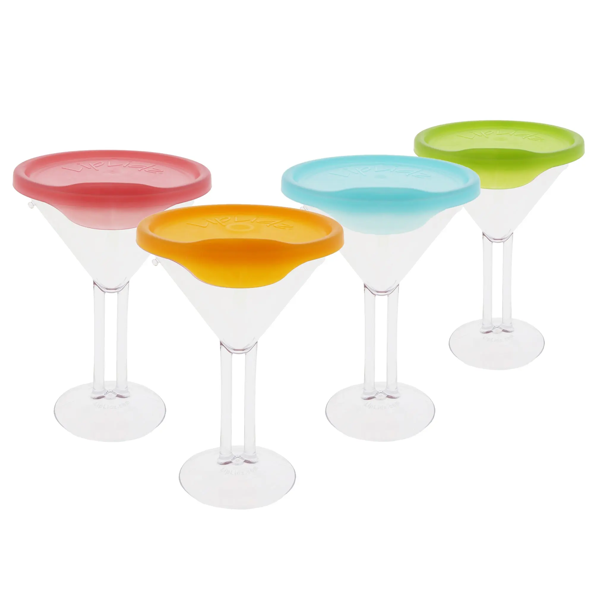 Plastic Martini Glasses with Drink-Through Lid, 4 Pack, 10 oz Dual-Stemmed BPA-Free Plastic Drinkware, Shatterproof, Made in USA