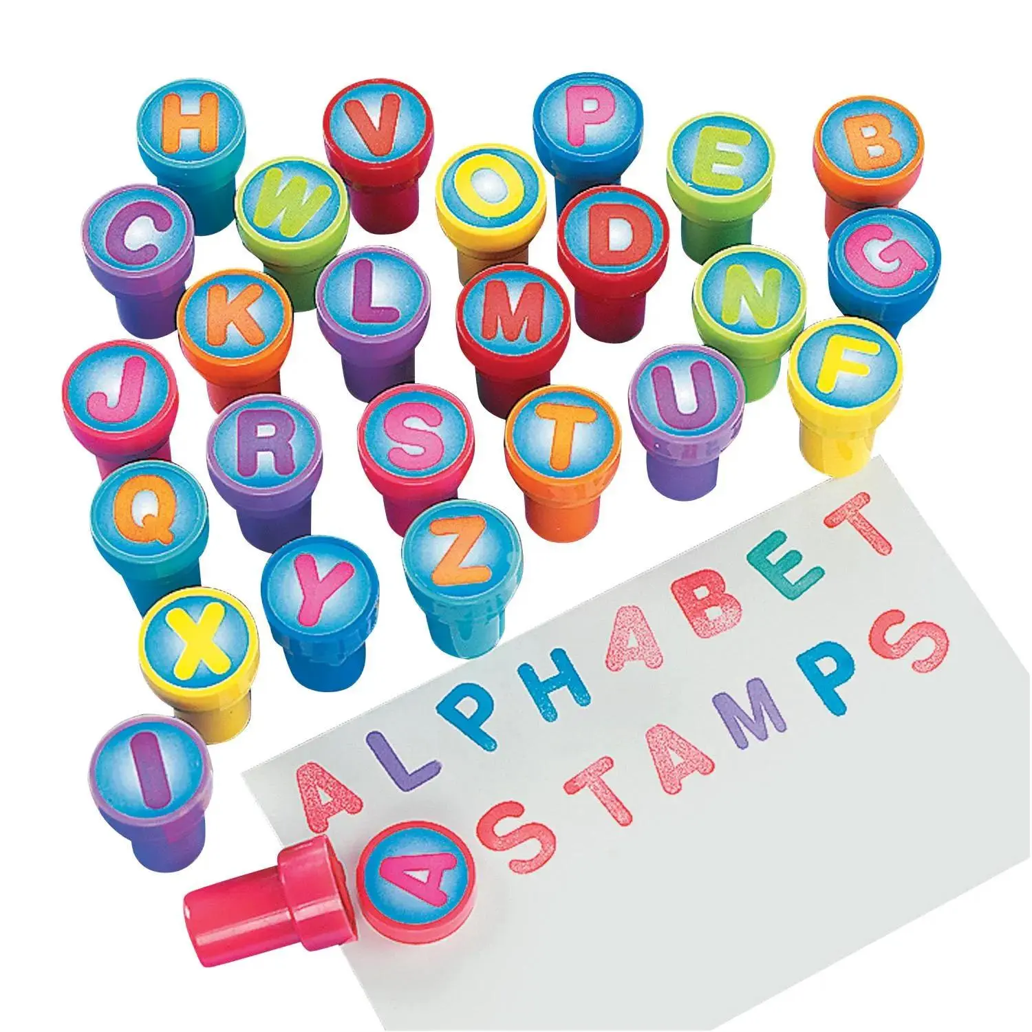 1 1/2" Alphabet Letter Multicolor Plastic Stampers - 26 Pc.