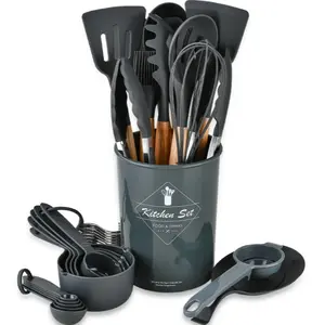 Silicone Kitchen Utensils Set, 34pcs/set Non-stick Cooking Utensils Set with Wooden Handle, Kitchen Cooking Utensils Set for Home Use, Silicone Spatula Set