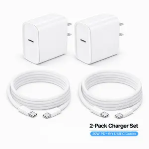2-Pack 20W PD USB-C Fast Charger & 6FT Braided Cable Set For iPhone 17/16/15 Pro/Pro Max, AirPods, iPad Charging Electronic
