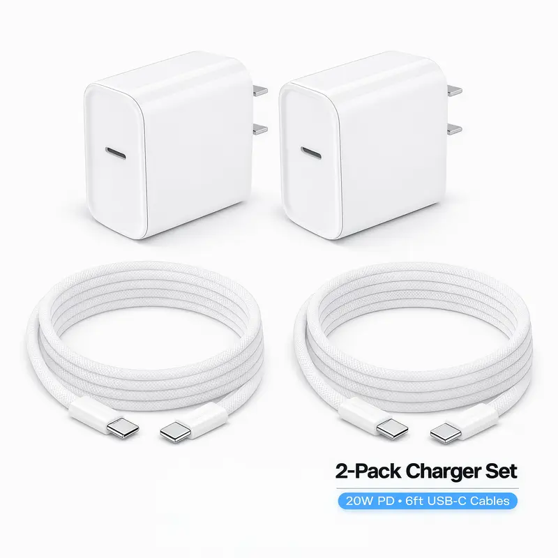 2-Pack 20W PD USB-C Fast Charger & 6FT Braided Cable Set For iPhone 18/17/16/15 Pro/Pro Max, AirPods, iPad Charging Electronic Usb And Usb C Charging Block Usb Wall Charger