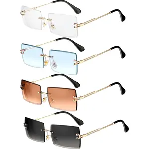 4 Pairs Rimless Rectangle Sunglasses Frameless Square Glasses Vintage Transparent Eyewear for Women Men