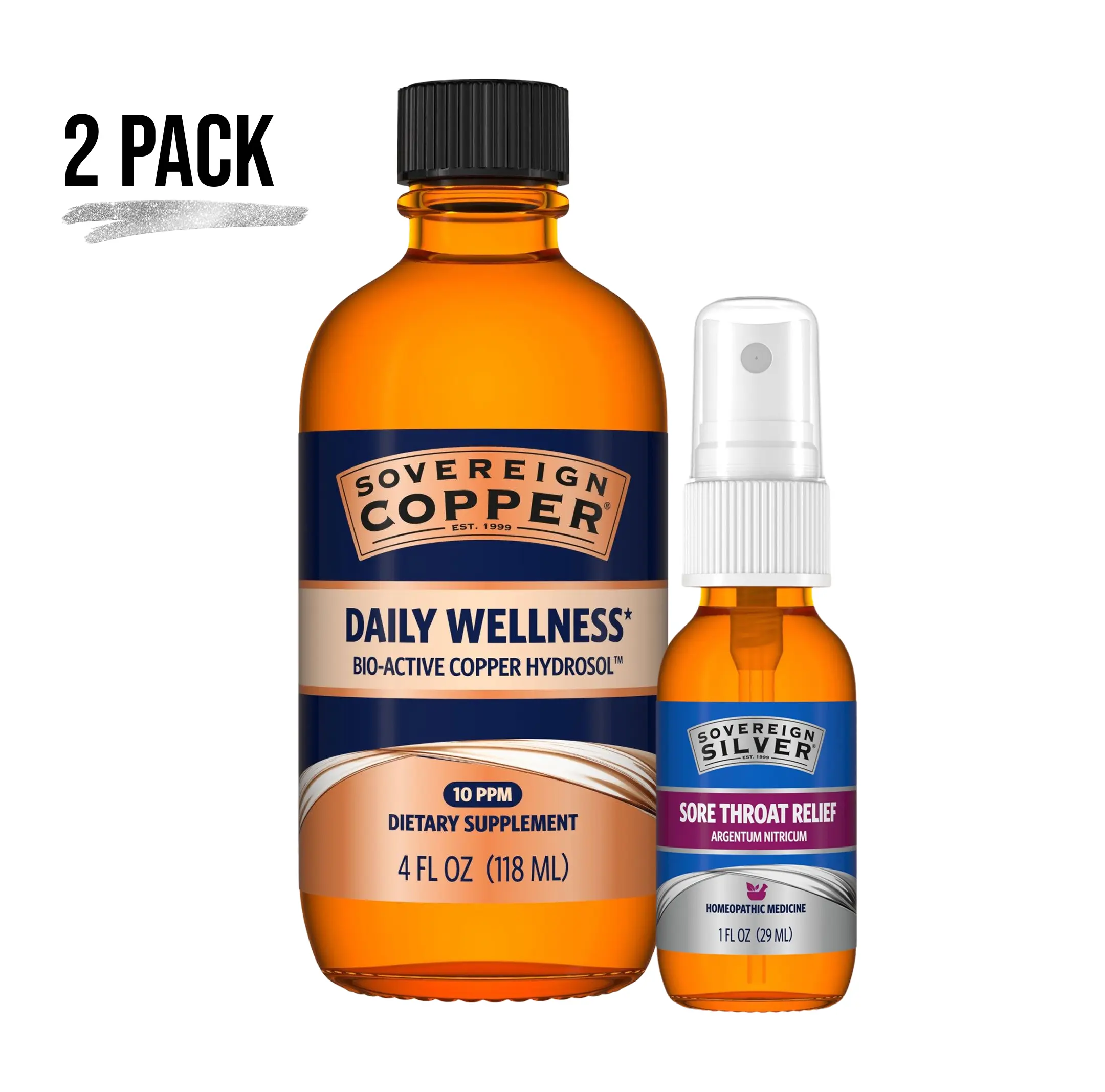 Sovereign Silver Sore Throat Relief Spray and Copper Daily Wellness Supplement Bundle