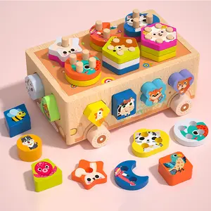 Montessori Wooden Shape Sorter, Sensory Toy with Animal Patterns for Toddlers 1-3, Develops Fine Motor Skills & Color Recognition, All-in-One Learning Stacking Blocks