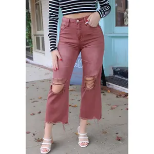 Vervet 90's Vintage Crop Flare Jeans- Dark Red