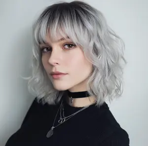 Summer high-quality women's new wig, popular in Europe and America, silver gray shortwave wig, heat-resistant synthetic material, lightweight and breathable headband, suitable for daily wear and travel, beginner friendly grey wig