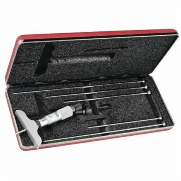 Starrett Mechanical Depth Micrometer Measuring Instrument - 0-6 in Range, 2.5 in Base, with Padded Case